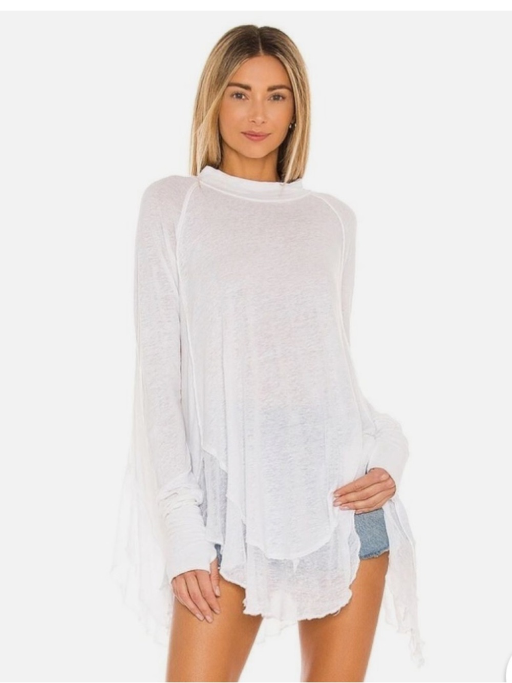 Free People We the Free Starlight Mock Neck Linen Blend Top In Ivory